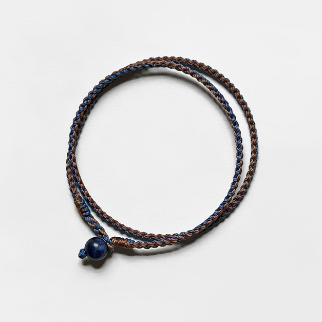 藍紋石雙圈蠟線手環 (深藍+咖)