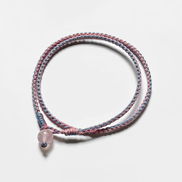 粉晶雙圈蠟線手環 (灰藍+粉紅)