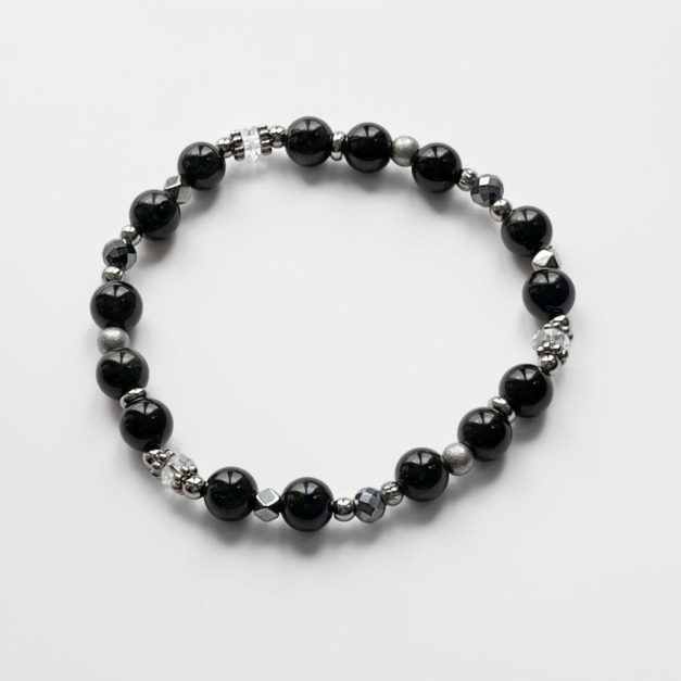 【新品】黑曜石白水晶316L不鏽鋼手鍊