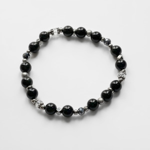 黑曜石白水晶316L不鏽鋼手鍊