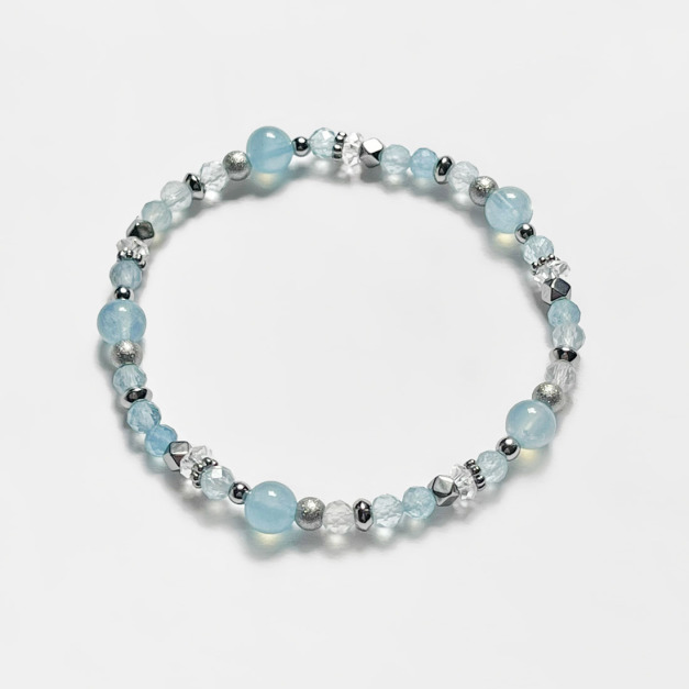 【新品】海藍寶白水晶316L不鏽鋼手鍊