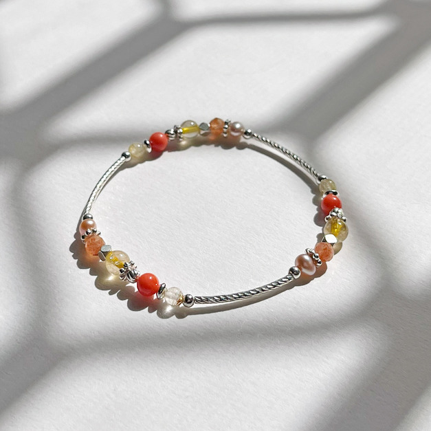 沙丁珊瑚鈦晶太陽石手鍊