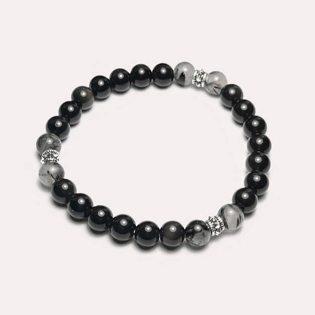 黑曜石黑髮晶鉚釘手鍊