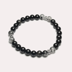 黑曜石黑髮晶鉚釘手鍊