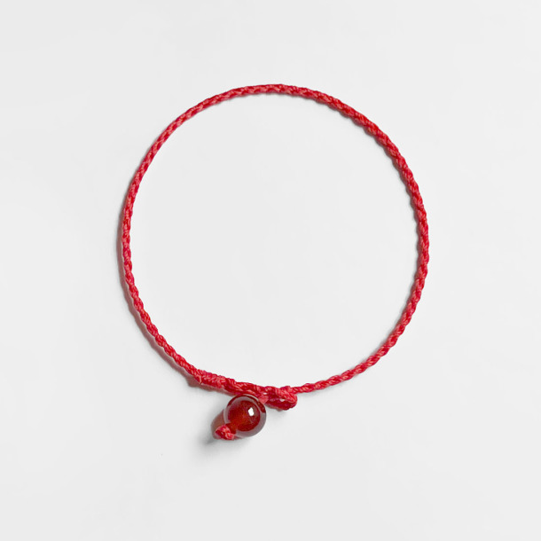 紅石榴石四股編超細蠟線手環(正紅)