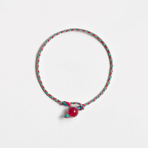 紅瑪瑙四股編超細蠟線手環(紅+粉+綠+藍綠)