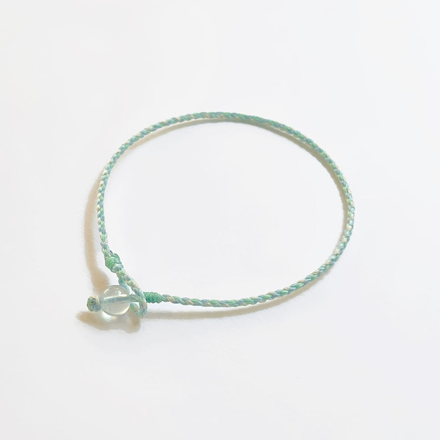 海藍寶四股編超細蠟線手環(淺綠+米黃)