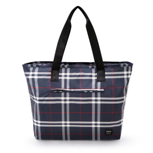 傘布收納輕便包 - 藍白格紋