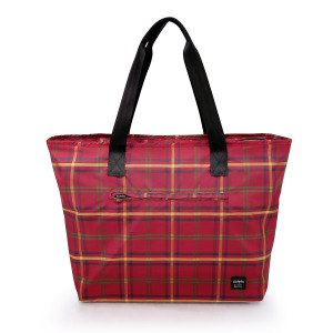 傘布收納輕便包 - 暗紅格紋