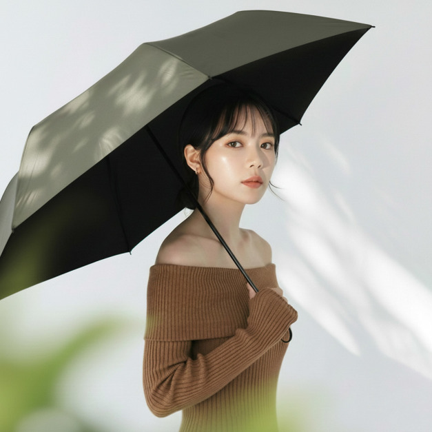 極輕降溫安全不回彈自動傘 - 橄欖綠(黑膠)