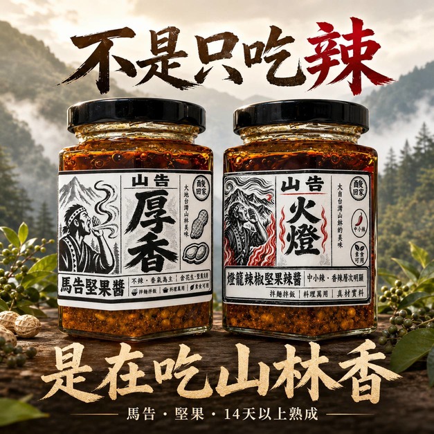馬告堅果辣醬｜三種辣度 ｜厚香(不辣)｜原堅(小辣)｜火燈(中辣)