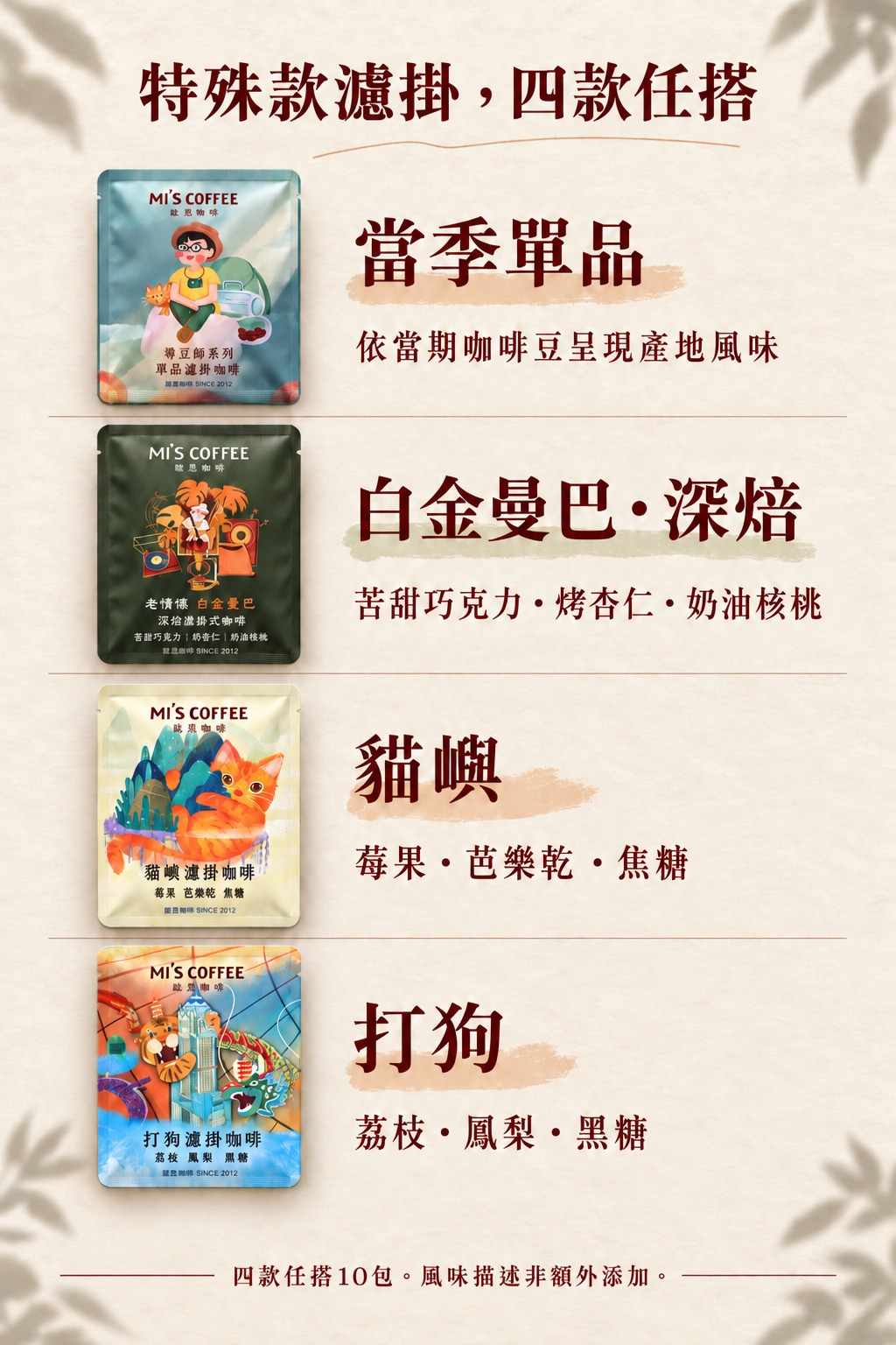特殊款四款濾掛咖啡風味介紹