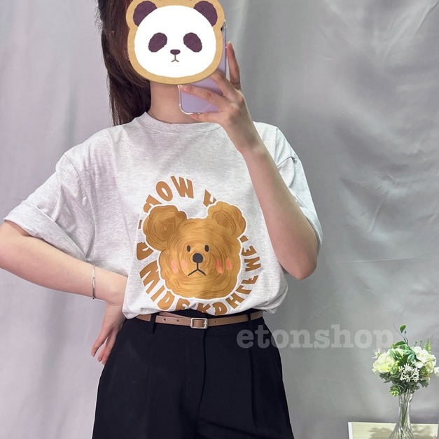 臉紅大熊印圖棉T