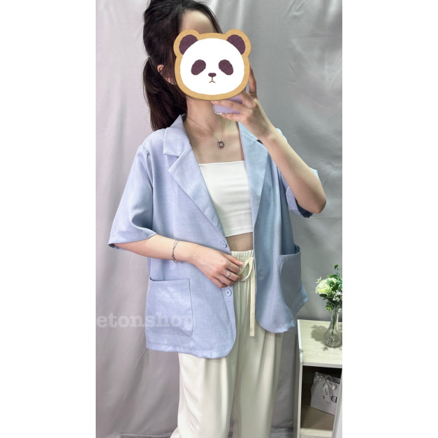 前口袋雙釦棉麻料西外