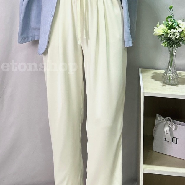 腰抓褶抽繩口袋雪紡老爺褲