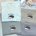 小刺蝟刺繡圖棉T
