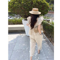 [夏日風情]棉麻飛袖上衣+綁帶哈倫褲套裝_4