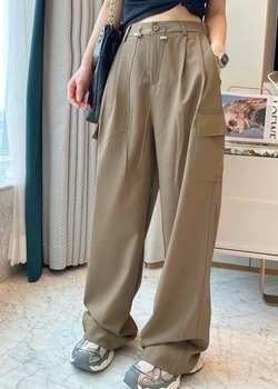 挺版棉麻料抽繩工裝褲