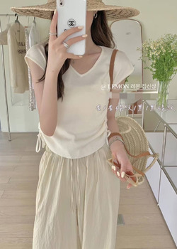 兩側抽繩V領薄針上衣