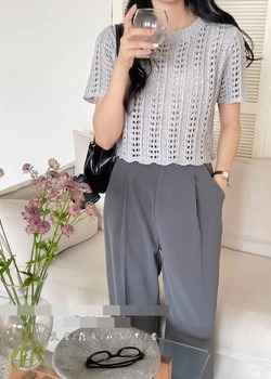 短袖洞洞針織上衣