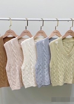 V領麻花針織背心