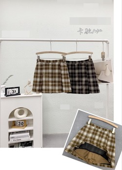 後鬆緊打褶格紋短褲裙