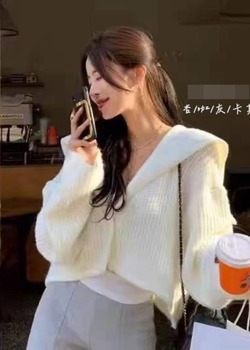 娃娃領雙釦針織上衣