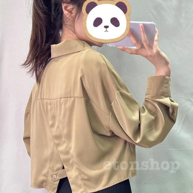 後交叉單釦設計短版雪紡襯衫