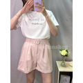 A字反摺口袋雪紡短褲(附同布腰帶)