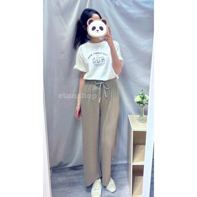 彈性坑紋綁帶直筒褲