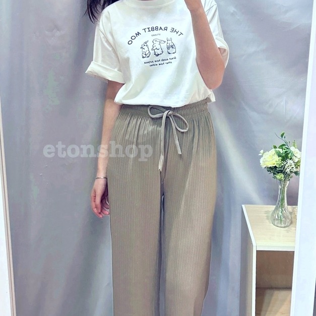 彈性坑紋綁帶直筒褲