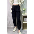 棉麻口袋鬆緊長褲(附腰帶)