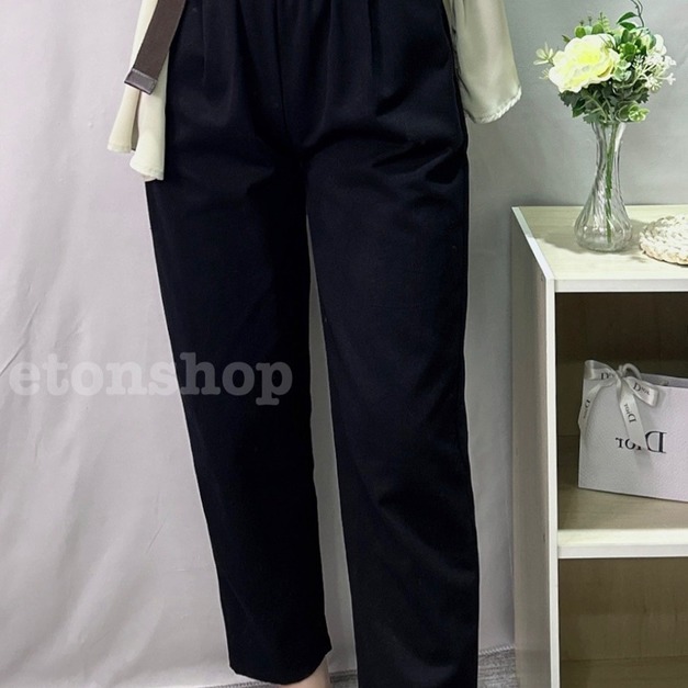 棉麻口袋鬆緊長褲(附腰帶)