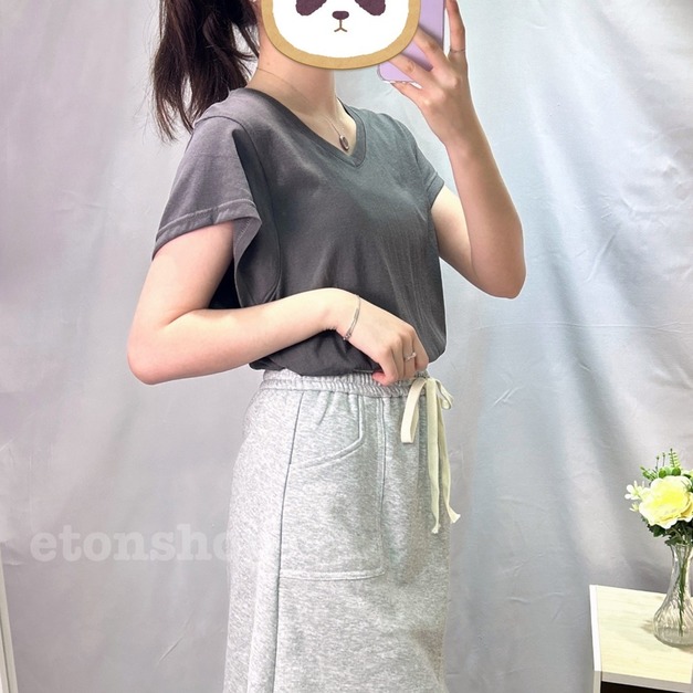 V領側抓皺竹節棉造型T