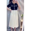 氣質細坑紋A字後開衩棉裙