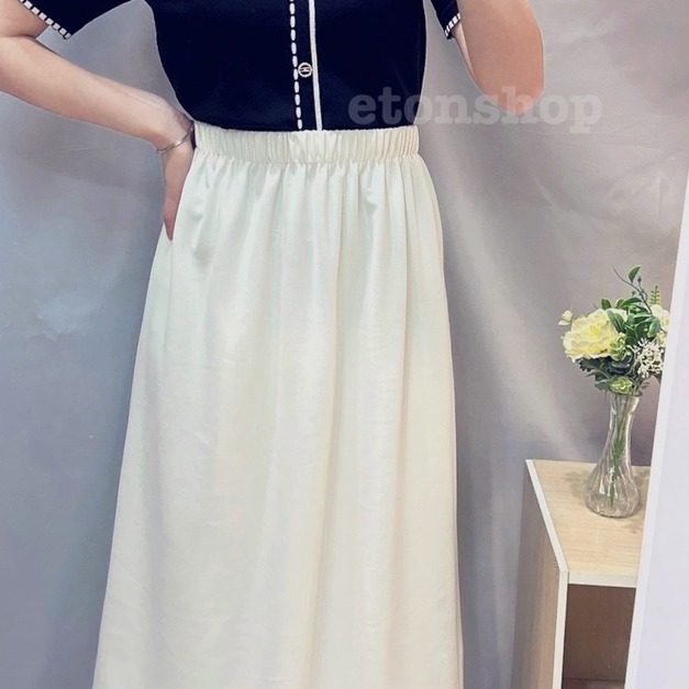 氣質細坑紋A字後開衩棉裙