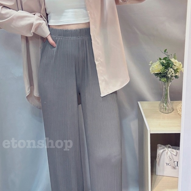 超涼感細壓褶直筒褲