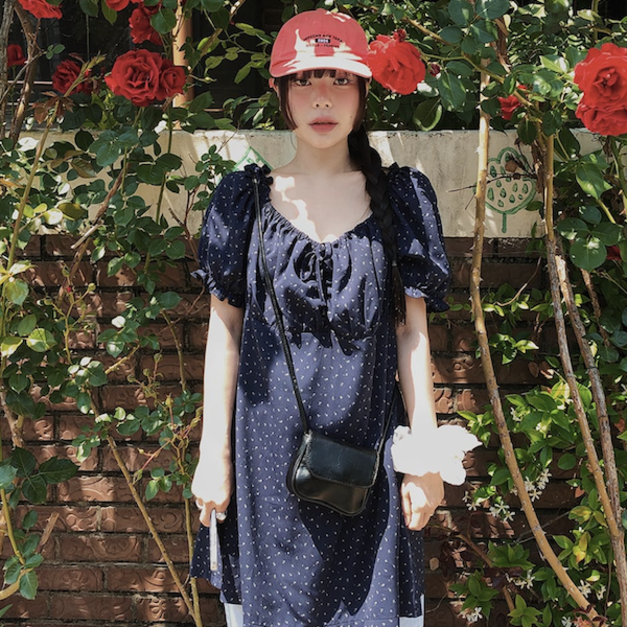 [韓國現貨] 田園碎花泡泡袖連衣裙A118