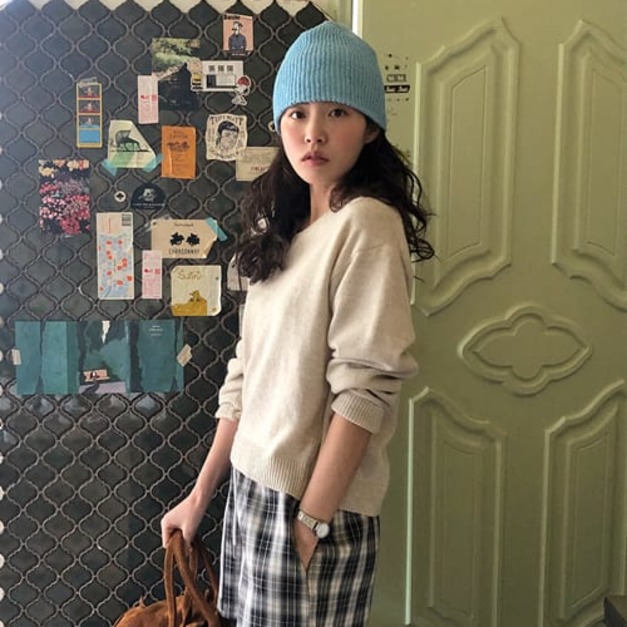 [韓國現貨] 鬆緊腰格紋短版休閒褲A12