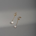 單鑽線條垂墜巴洛克珍珠．蚊香盤耳夾 - 金色_2