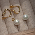 愛心線條垂墜珍珠．兩戴式蚊香盤耳夾 - 金色_6
