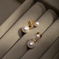 小鑽連接雙珍珠．蚊香盤耳夾 - 金色