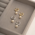 日本直送 | 極簡耳圈垂墜珍珠．U型彈簧耳夾 - 銀色/金色_6