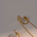 自訂款 | 前後雙線條垂墜水晶珍珠．蚊香盤耳夾 - 金色_5