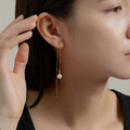 自訂款 | 前後雙線條垂墜水晶珍珠．蚊香盤耳夾 - 金色_2