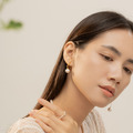 不對稱垂墜珍珠．耳窩夾- 金色_2