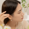 單鑽垂墜珍珠．蚊香盤耳夾 - 玫瑰金色_6