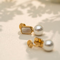 簡約貝殼珍珠．蚊香盤耳夾 - 金色_1