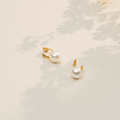 極簡線條珍珠．蚊香盤耳夾 - 金色_6