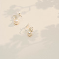 垂鑽線條珍珠．蚊香盤耳夾 - 銀色_6